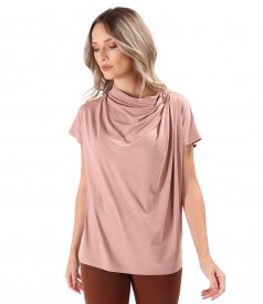 Relaxed-Fit Blouse with Shoulder Pleats in Stretch Jersey