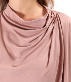 Relaxed-Fit Blouse with Shoulder Pleats in Stretch Jersey