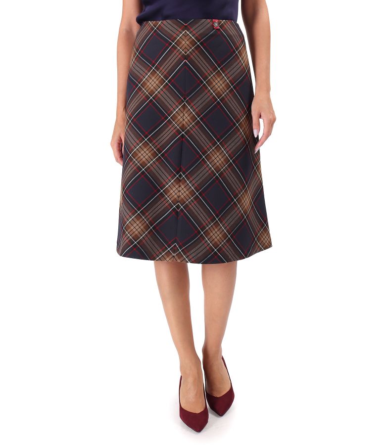 Flared skirt made of checkered viscose fabric