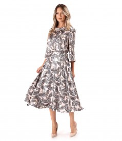 Viscose Satin Midi Dress with Paisley Print