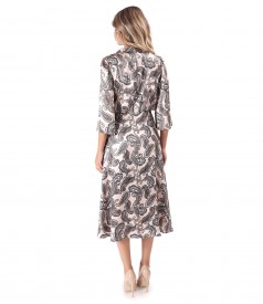 Viscose Satin Midi Dress with Paisley Print