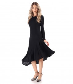 Midi dress with asymmetrical viscose frill