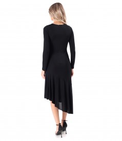 Midi dress with asymmetrical viscose frill