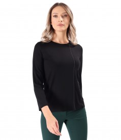 Elegant Jersey Blouse with Decorative Stitching on the Front