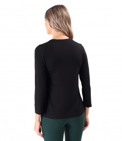 Elegant Jersey Blouse with Decorative Stitching on the Front