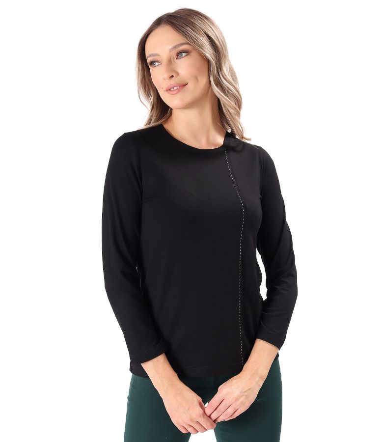 Elegant Jersey Blouse with Decorative Stitching on the Front