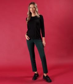 Elegant Jersey Blouse with Decorative Stitching on the Front