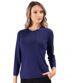 Elegant Jersey Blouse with Decorative Stitching on the Front