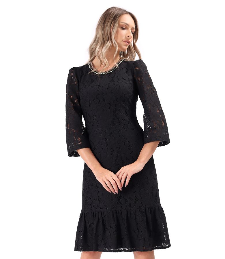 Elegant cotton lace dress with crystals trim