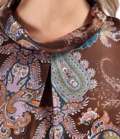 Natural Silk Blouse with Digitally Printed Paisley Motifs