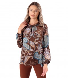 Natural Silk Blouse with Digitally Printed Paisley Motifs