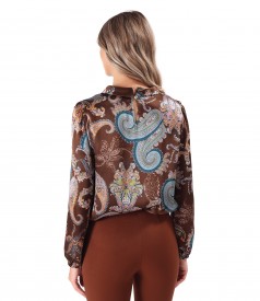 Natural Silk Blouse with Digitally Printed Paisley Motifs