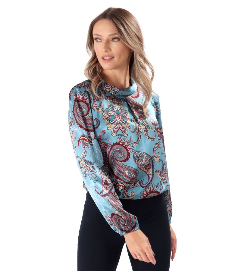 Natural Silk Blouse with Digitally Printed Paisley Motifs