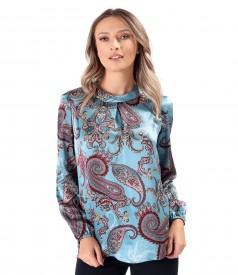 Natural Silk Blouse with Digitally Printed Paisley Motifs