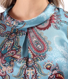 Natural Silk Blouse with Digitally Printed Paisley Motifs