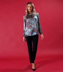 Natural Silk Blouse with Digitally Printed Paisley Motifs