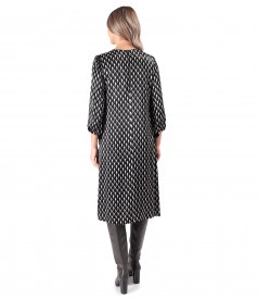 Midi dress made of viscose satin printed with geometric motifs