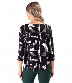 Thick Jersey Blouse with Geometric Print