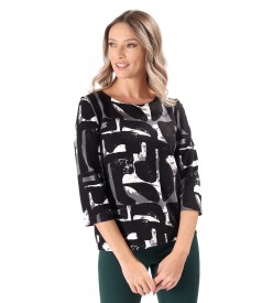 Thick Jersey Blouse with Geometric Print