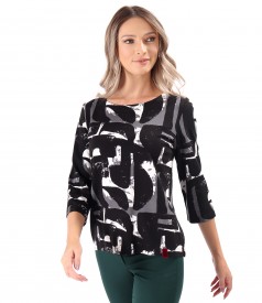 Thick Jersey Blouse with Geometric Print