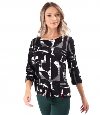 Thick Jersey Blouse with Geometric Print