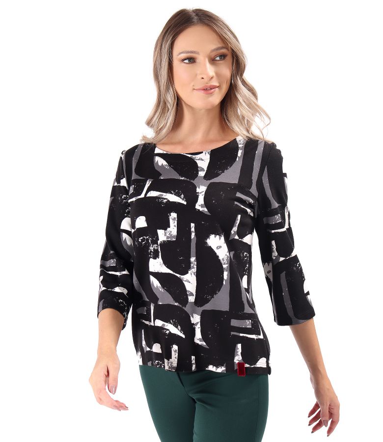 Thick Jersey Blouse with Geometric Print