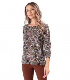 Thick Jersey Blouse with Geometric Print