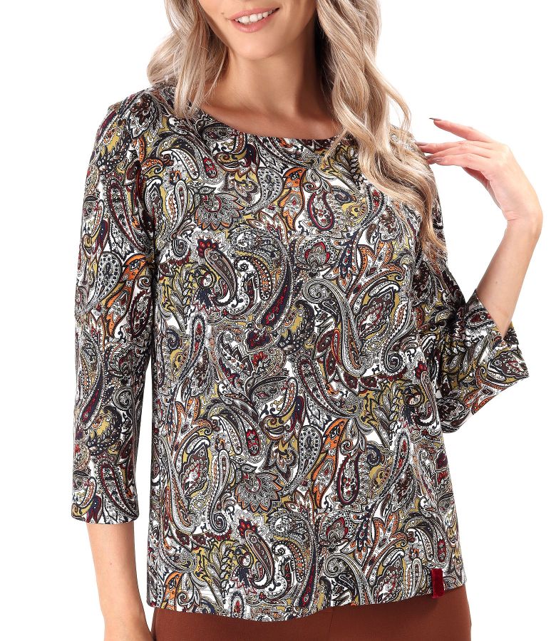 Thick Jersey Blouse with Geometric Print