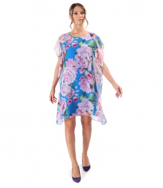 Butterfly dress made of printed veil with floral motifs