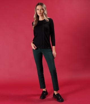 Plain elastic jersey blouse with ankle pants