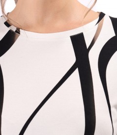 Elastic jersey blouse printed with geometric motifs