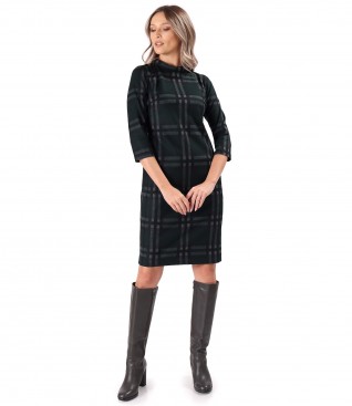 Checkered elastic jersey office dress