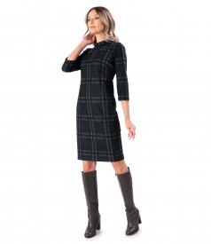 Checkered elastic jersey office dress