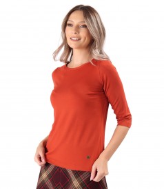 Elastic jersey blouse with 3/4 sleeves