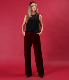 Wide pants made of elastic velvet