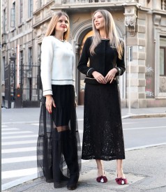 Long black tulle skirt with removable petticoat