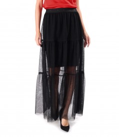 Long black tulle skirt with removable petticoat