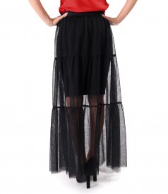 Long black tulle skirt with removable petticoat