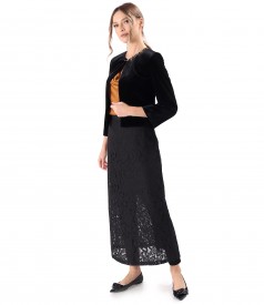 Midi skirt made of lace and cotton with floral motifs