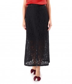 Midi skirt made of lace and cotton with floral motifs