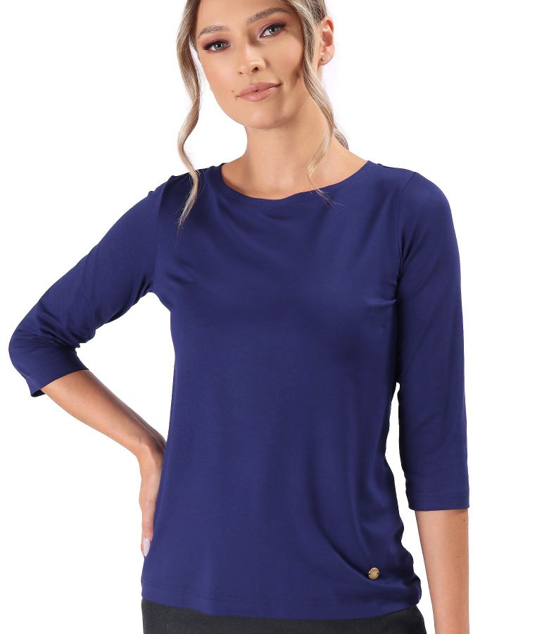 Elastic jersey blouse with 3/4 sleeves