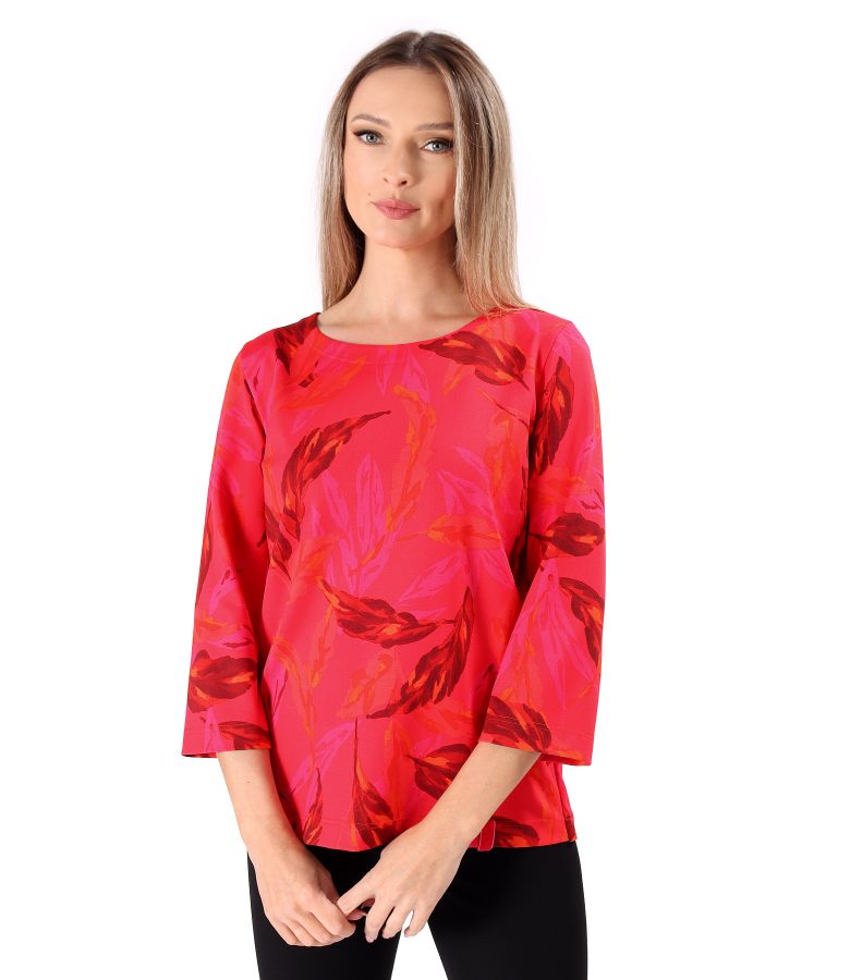 Blouse made of thick elastic jersey printed with floral motifs