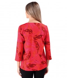 Blouse made of thick elastic jersey printed with floral motifs