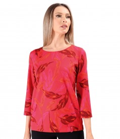 Blouse made of thick elastic jersey printed with floral motifs