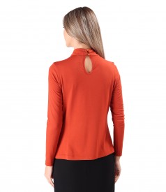 Elastic viscose jersey blouse with pleats at the neckline