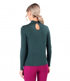 Elastic viscose jersey blouse with pleats at the neckline