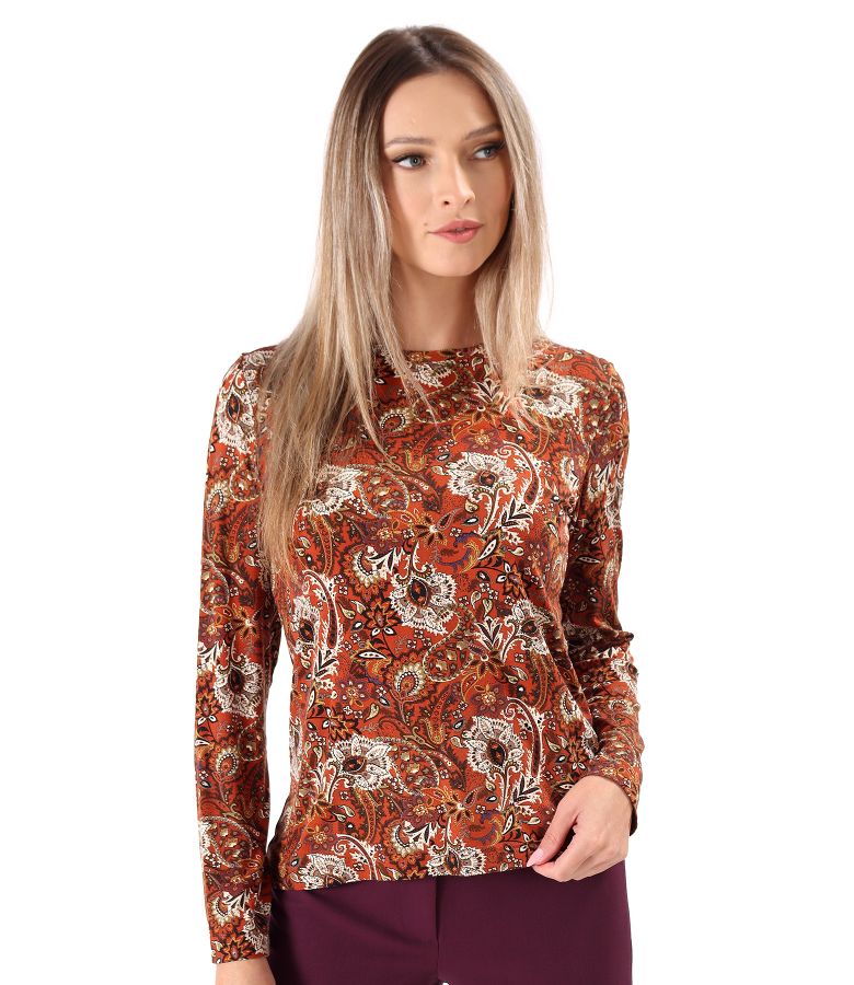 Elastic jersey blouse with long sleeves