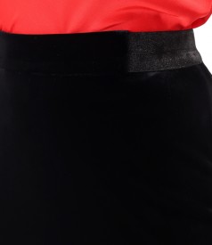 Velvet tapered skirt with elastic band at the waist