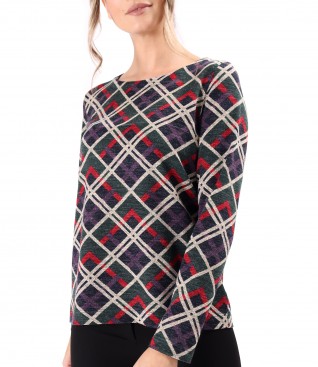 Blouse made of thick elastic jersey printed with plaids