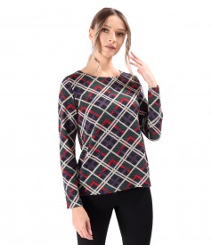 Blouse made of thick elastic jersey printed with plaids